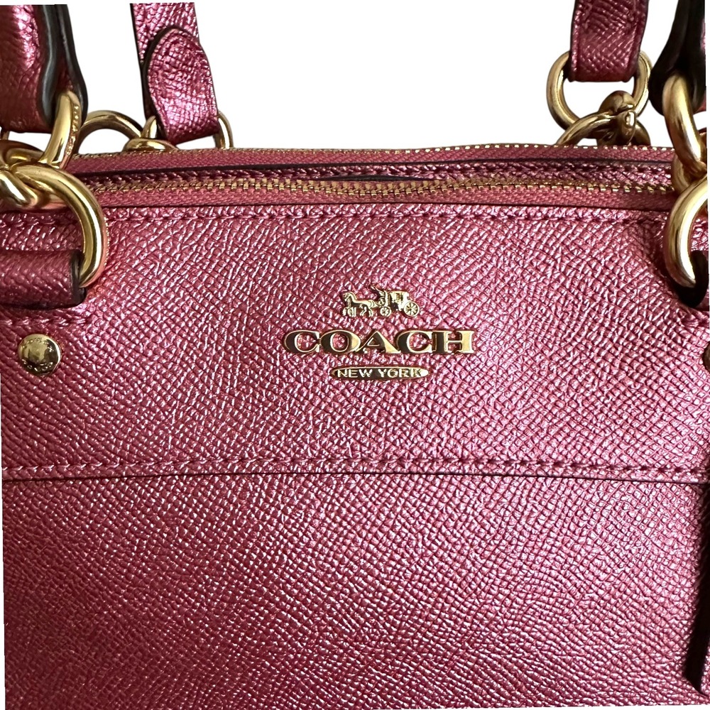 Coach Mini Bennett Satchel Metallic Berry Pink Crossgrain Leather Purse NWT - Picture 3 of 9